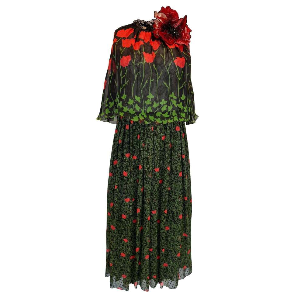 Gucci - Poppy Field Fil Coupé Silk Cape Dress - IT 40
